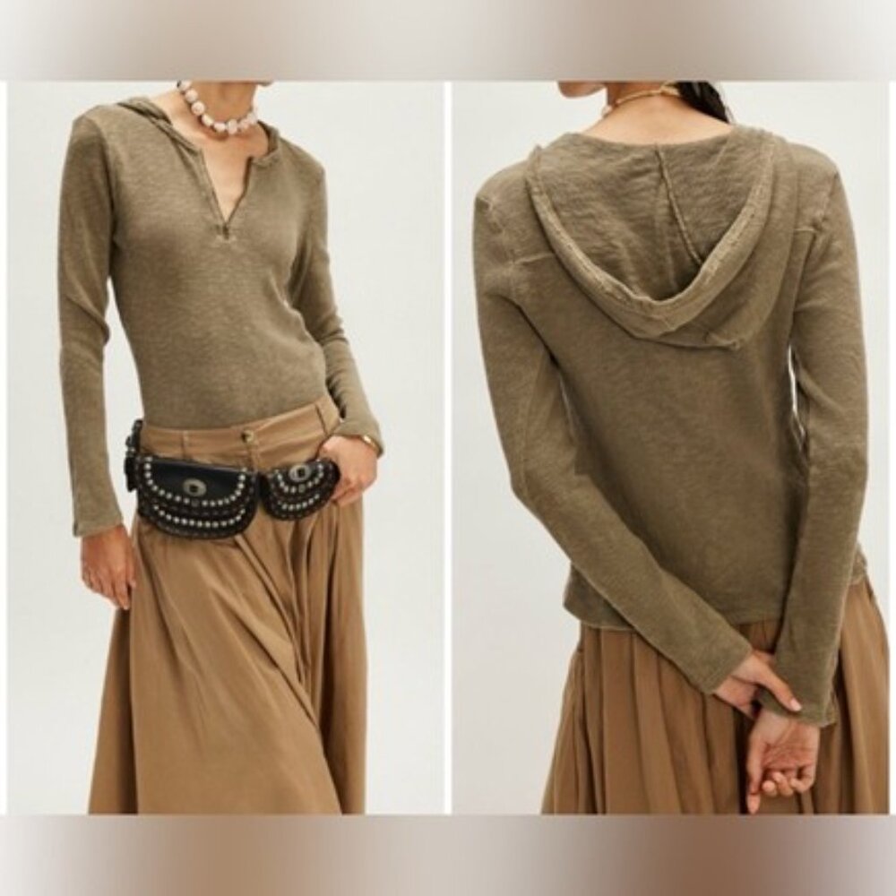 NWT Free People We the Free Speed Drive Hooded Long Sleeve in Caiman Olive - XS